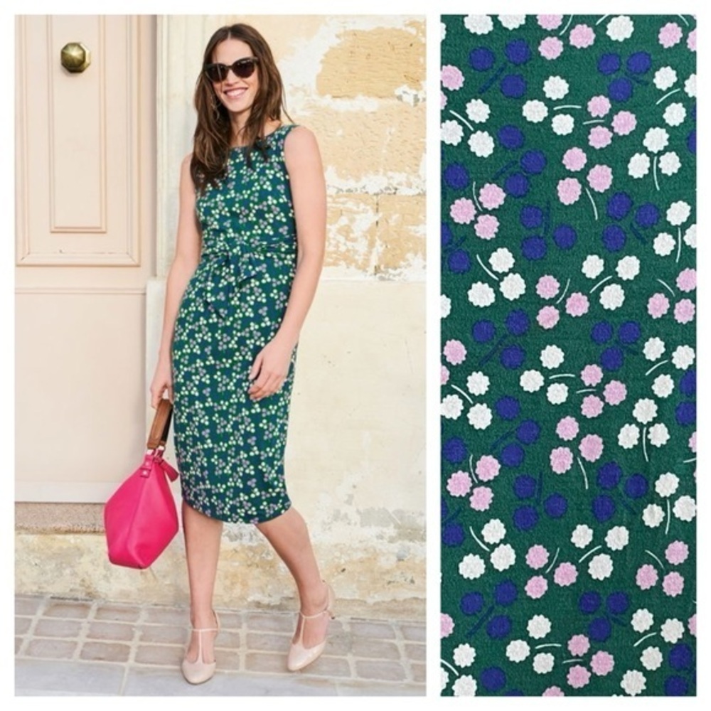 Boden Green Floral Tie Waist Jersey Dress 6